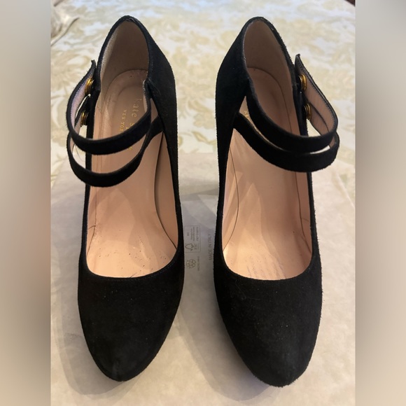 kate spade Shoes - Kate Spade Nara Double Strap Mary Jane Black Suede Heels Size 6